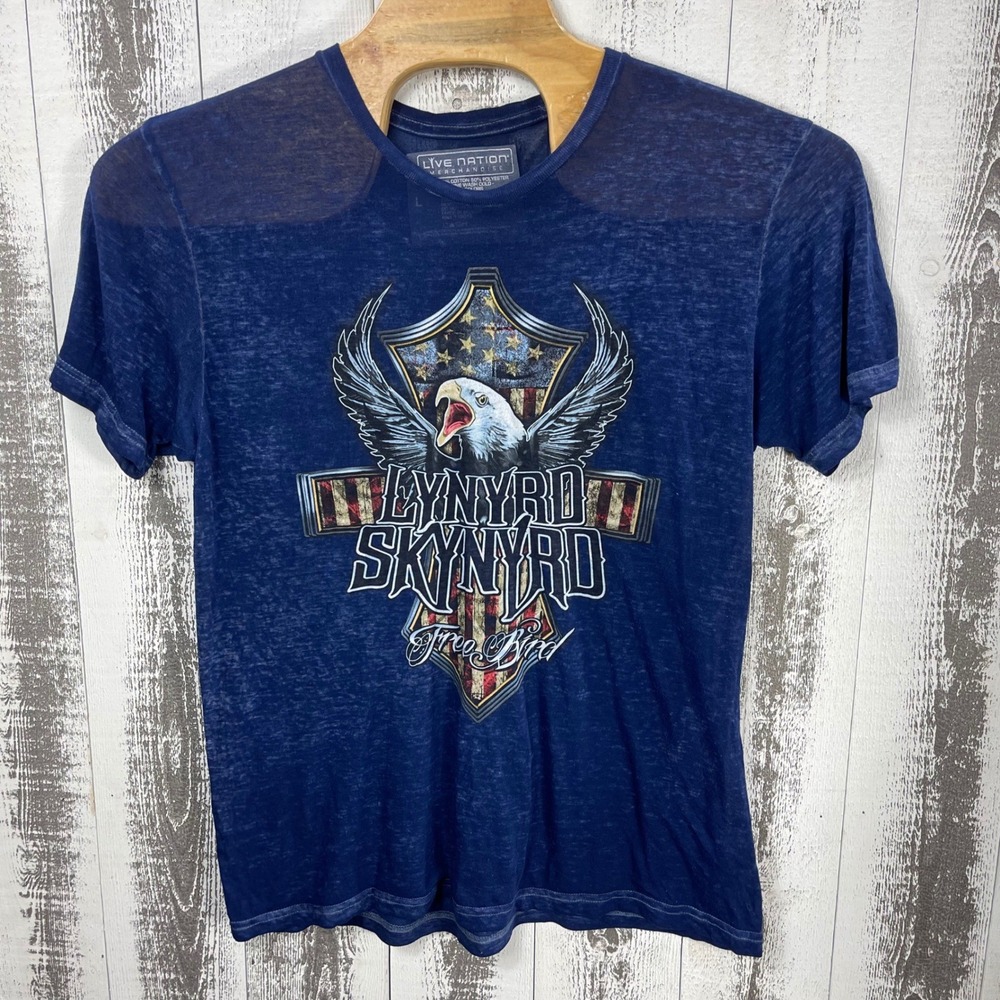 Lynyrd Skynyrd T-Shirt Women's Large Burnout Eagle Shield Blue